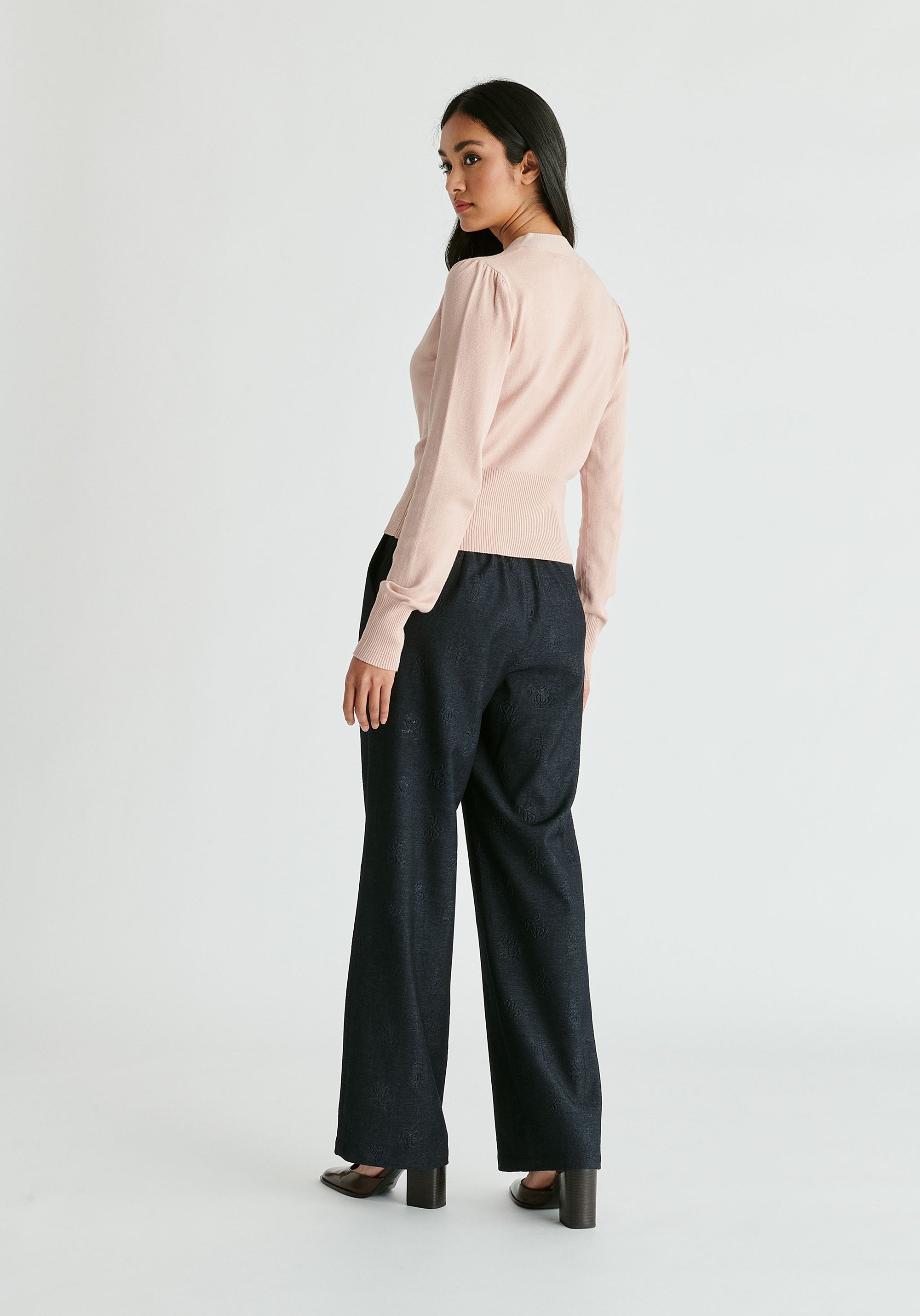 Long Sleeve Knitted Button Wrap Top in Blush Back