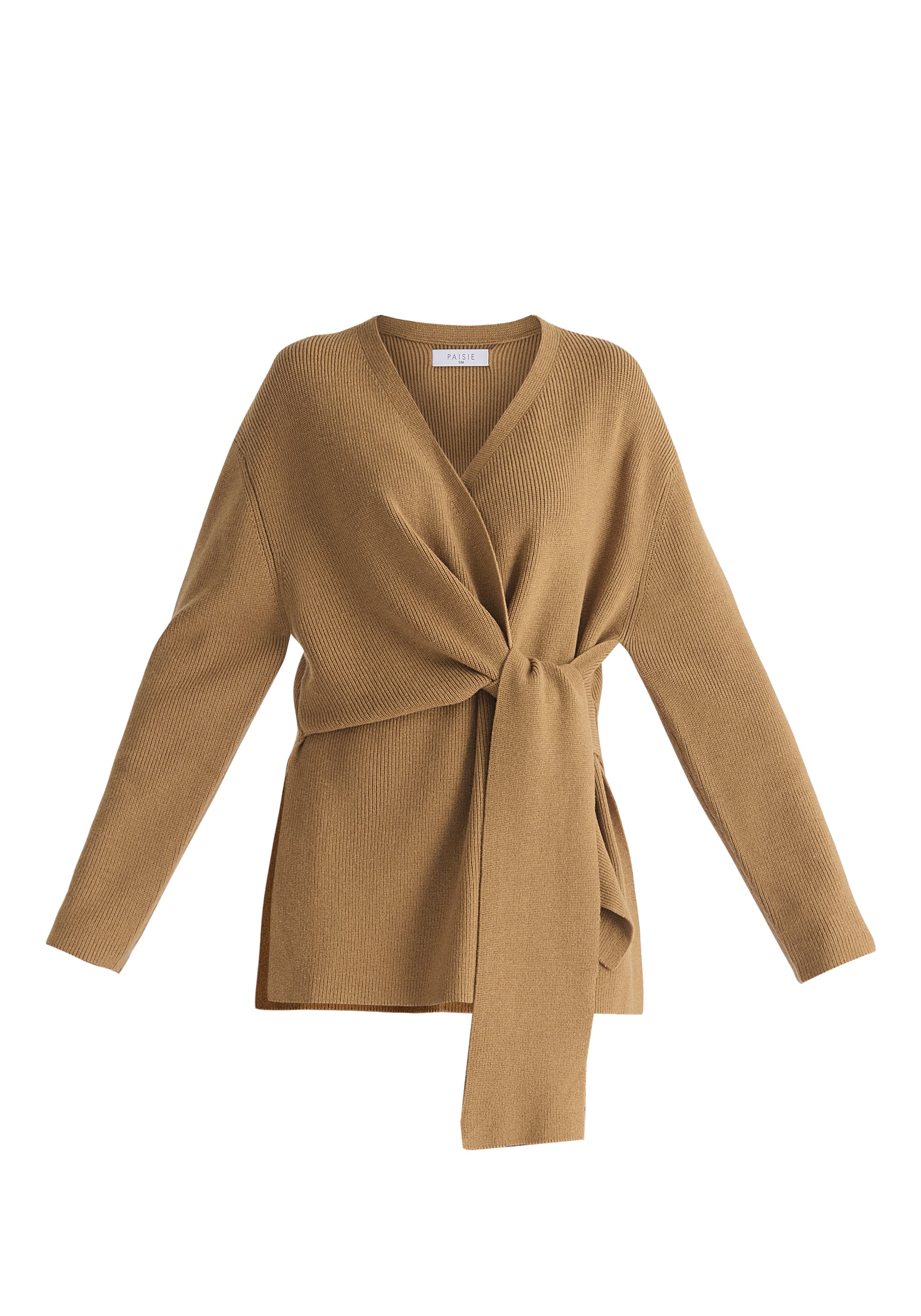 Wrap Side Tie Knit Jumper in Camel Cut Out