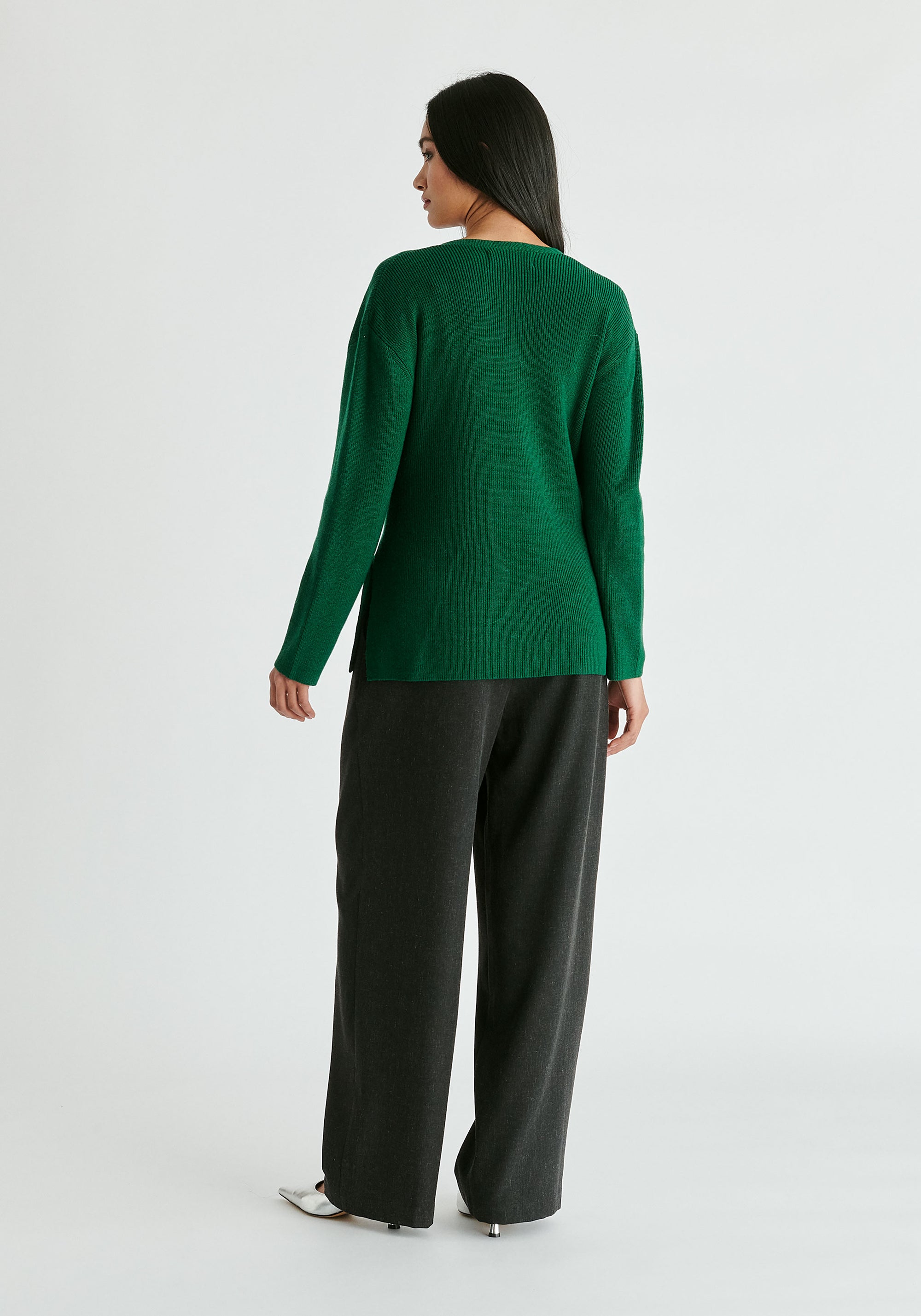 Wrap Side Tie Knit Jumper in Green Back