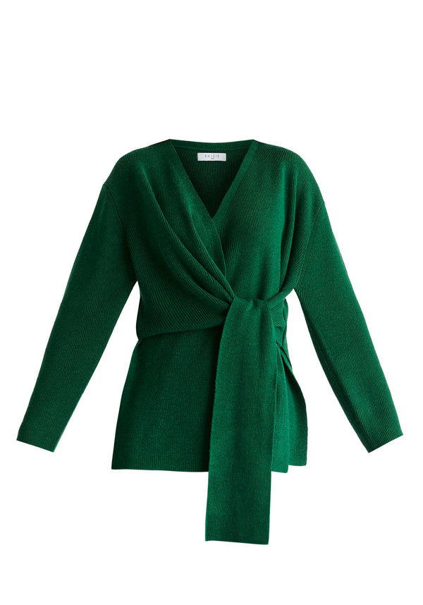Wrap Side Tie Knit Jumper in Green Cutout