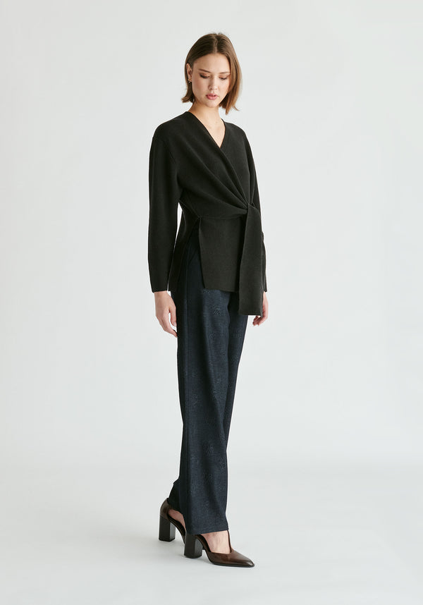 Wrap Side Tie Knit Jumper in Black Side