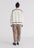 Contrast Stripe Piping Mock Neck Jumper in White and Black Back