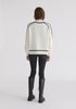 Contrast Stripe Piping Mock Neck Jumper in White and Black Back