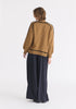 Contrast Stripe Piping Mock Neck Jumper in Brown Back