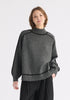 Contrast Stripe Piping Mock Neck Jumper in Marl Dark Grey and Black