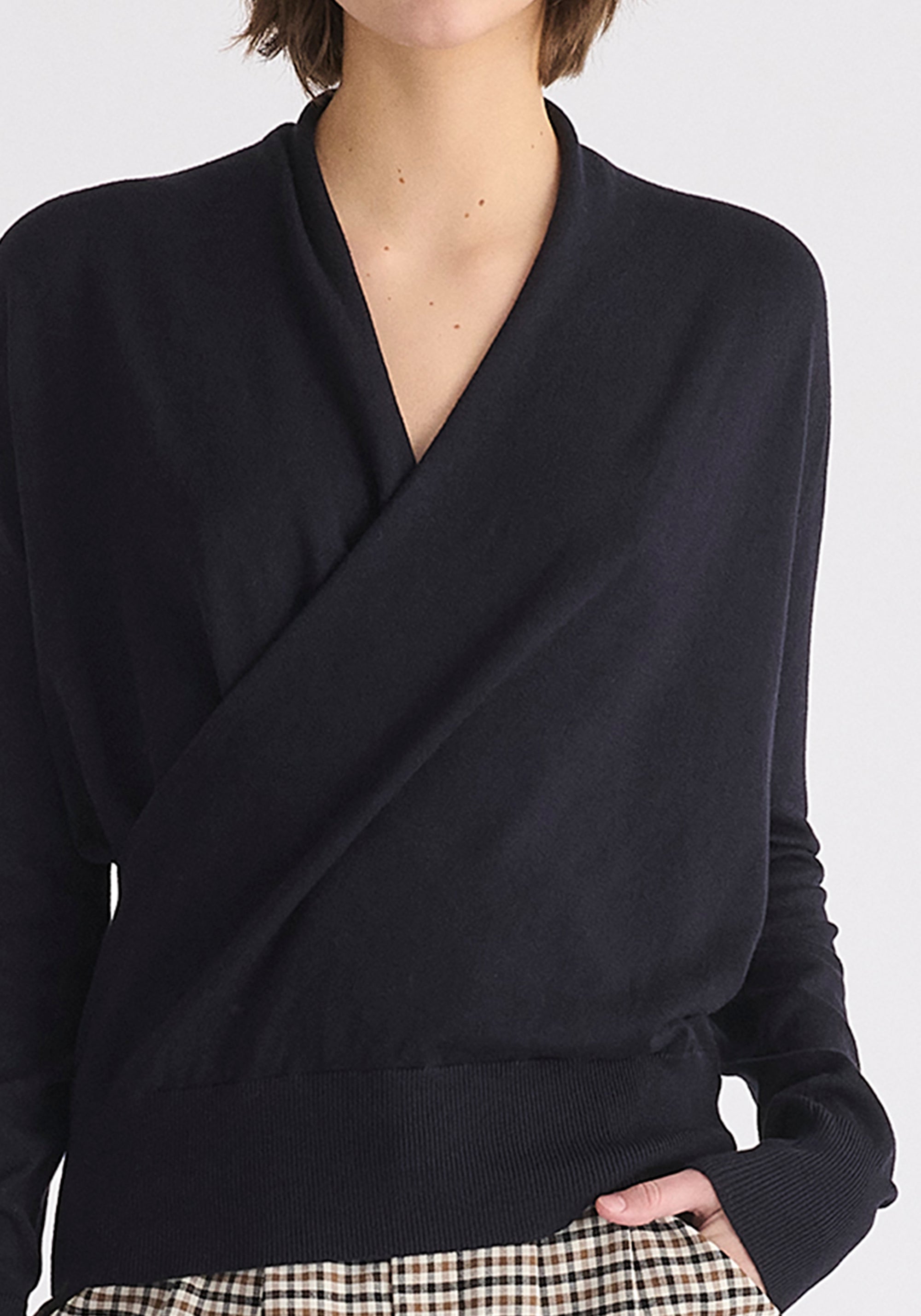 Long Sleeve Knitted Wrap Top Close Up