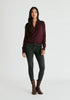Long Sleeve Knitted Wrap Top in Dark Plum