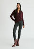 Long Sleeve Knitted Wrap Top in Dark Plum Front