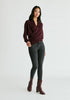 Long Sleeve Knitted Wrap Top in Dark Plum Front