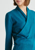 Long Sleeve Knitted Wrap Top in Turquoise Closeup
