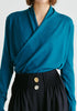 Long Sleeve Knitted Wrap Top in Turquoise Closeup