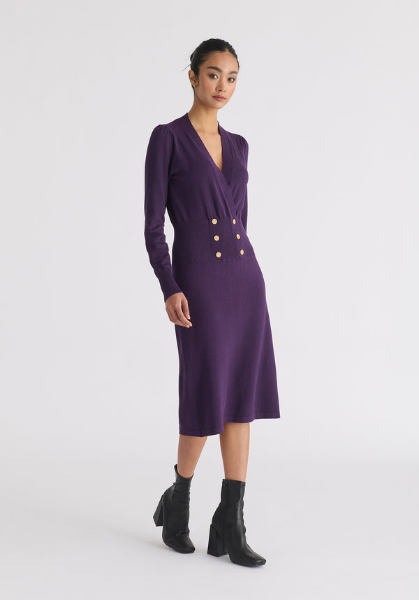 Long Sleeve Knitted Button Wrap Dress Side