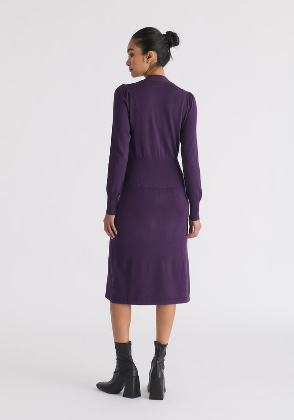 Long Sleeve Knitted Button Wrap Dress Back