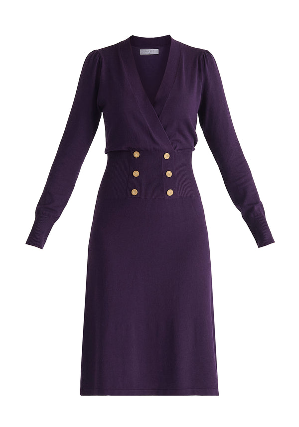 Long Sleeve Knitted Button Wrap Dress Cut Out