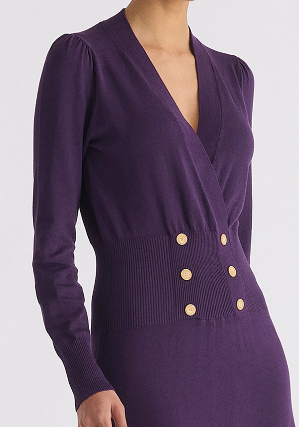 Long Sleeve Knitted Button Wrap Dress Close Up