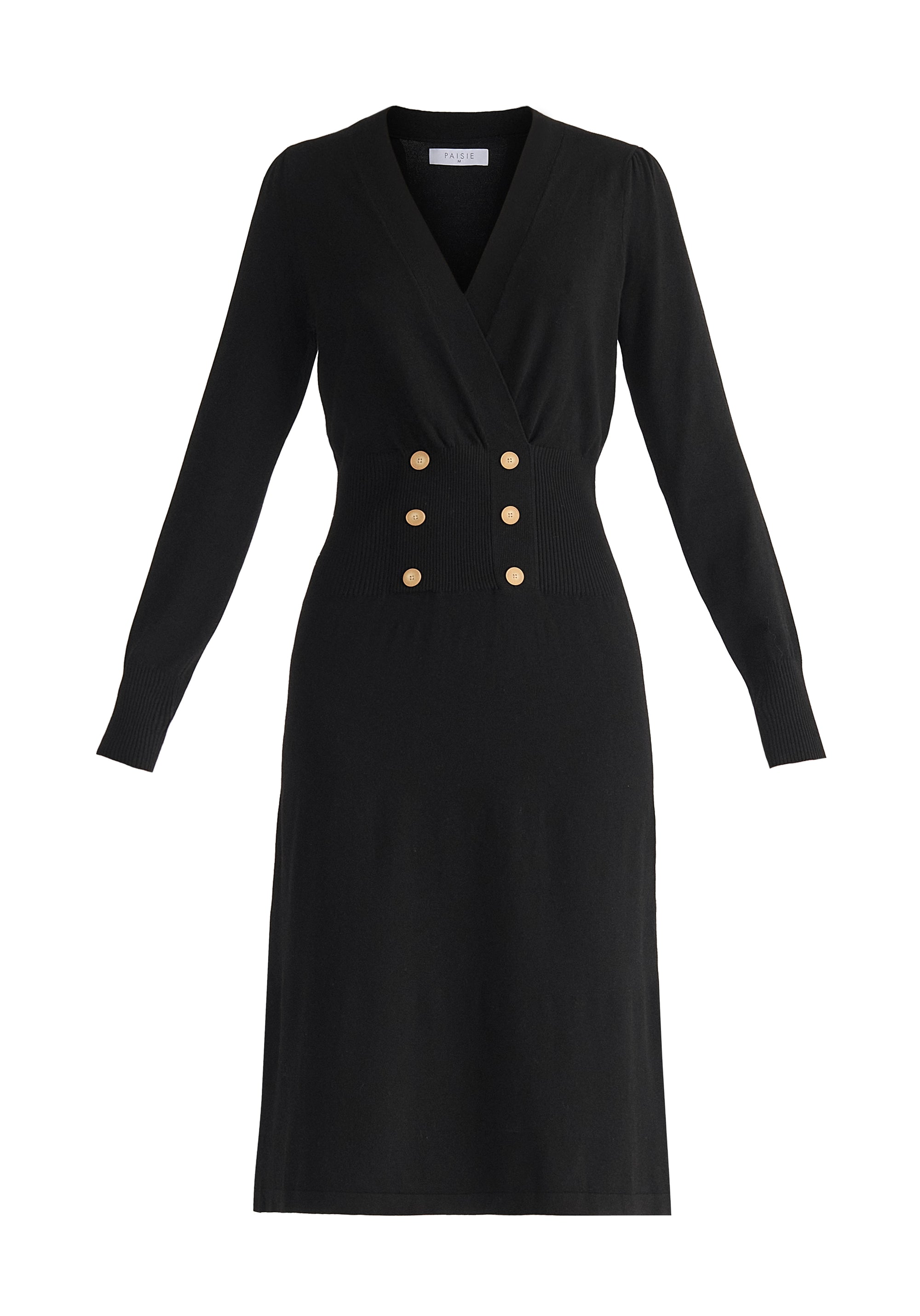 Long Sleeve Knitted Button Wrap Dress Cut Out