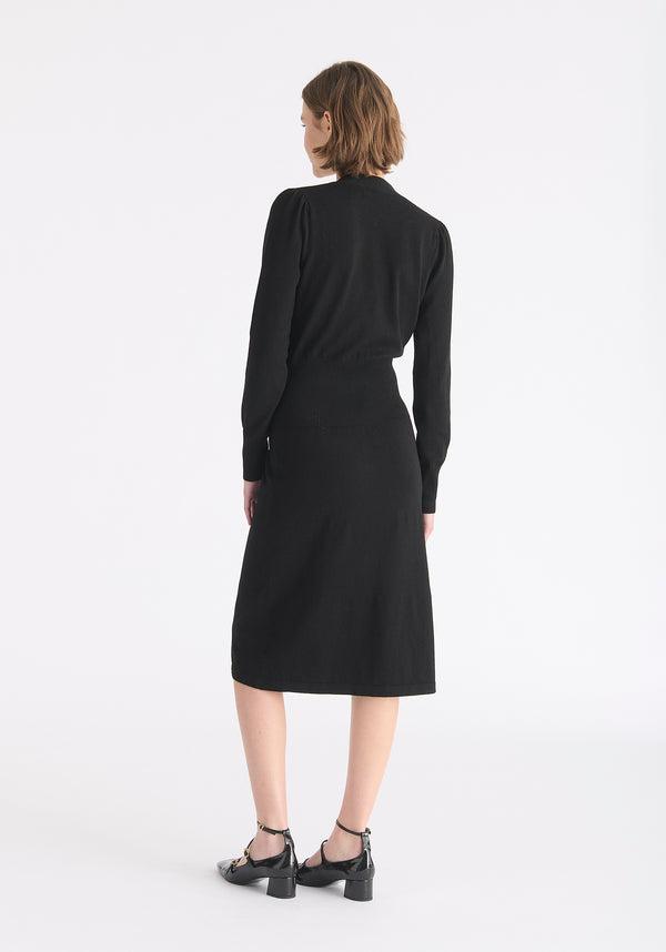 Long Sleeve Knitted Button Wrap Dress Back