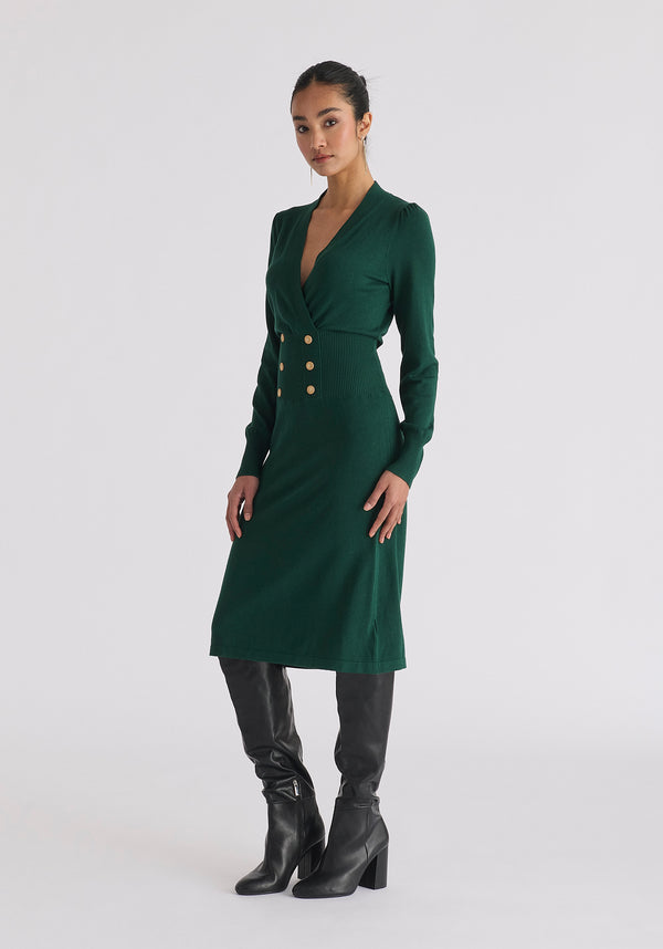Long Sleeve Knitted Button Wrap Dress Side