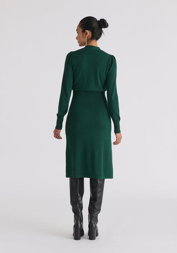 Long Sleeve Knitted Button Wrap Dress Back