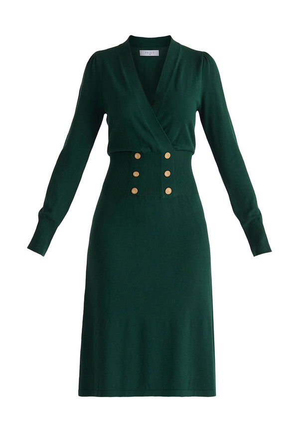 Long Sleeve Knitted Button Wrap Dress Cut Out