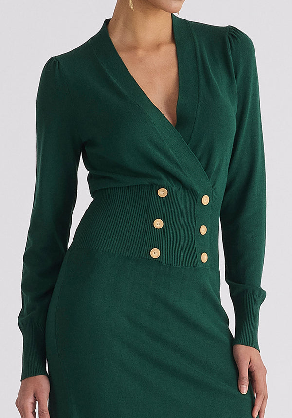 Long Sleeve Knitted Button Wrap Dress Close Up