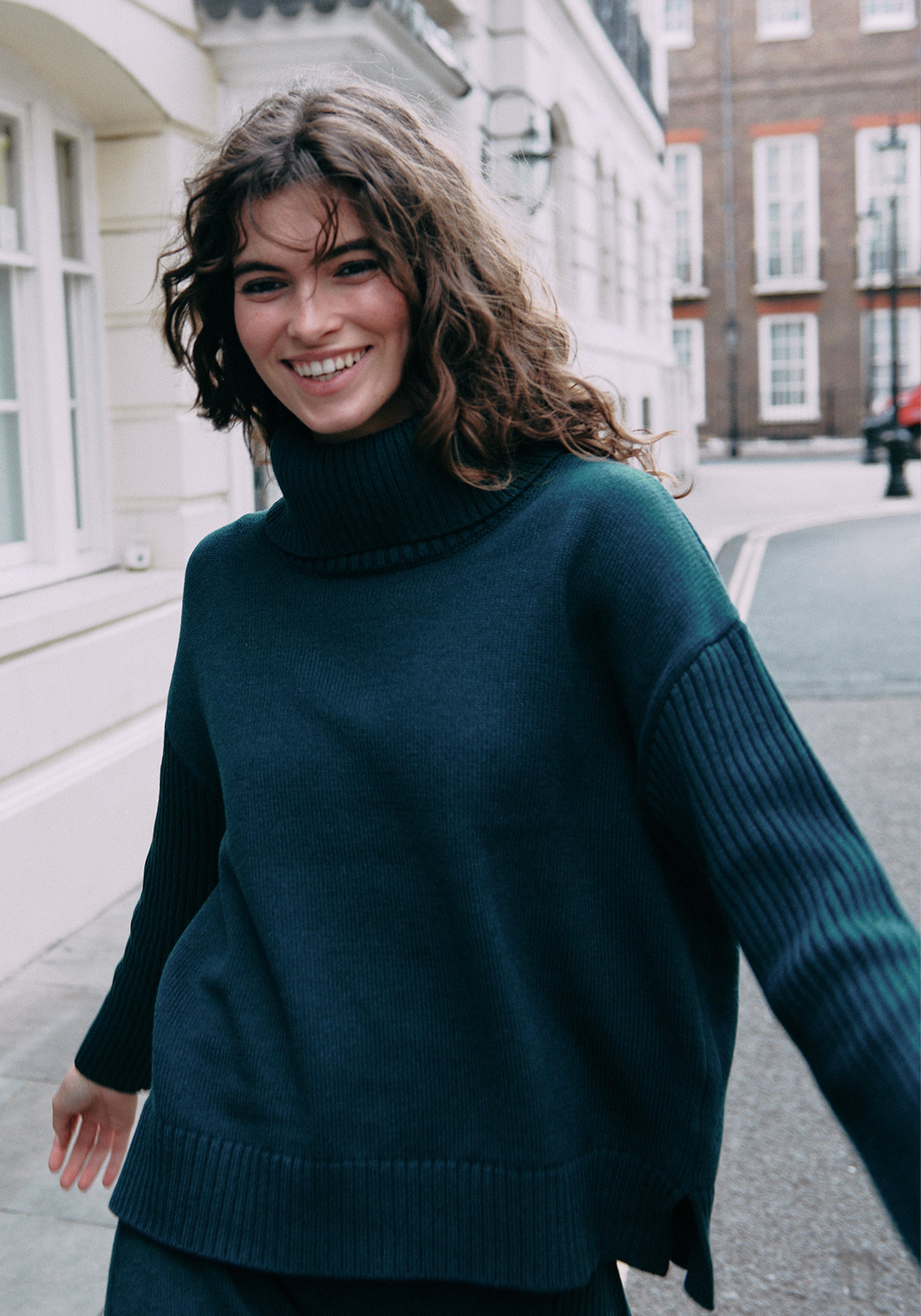 Polo Neck Jumper with Ribbed Details