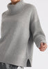 Polo Neck Jumper with Ribbed Details in Grey Close Up
