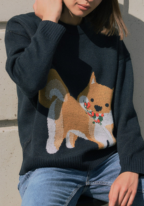 Christmas Jumper with Dog and Mistletoes