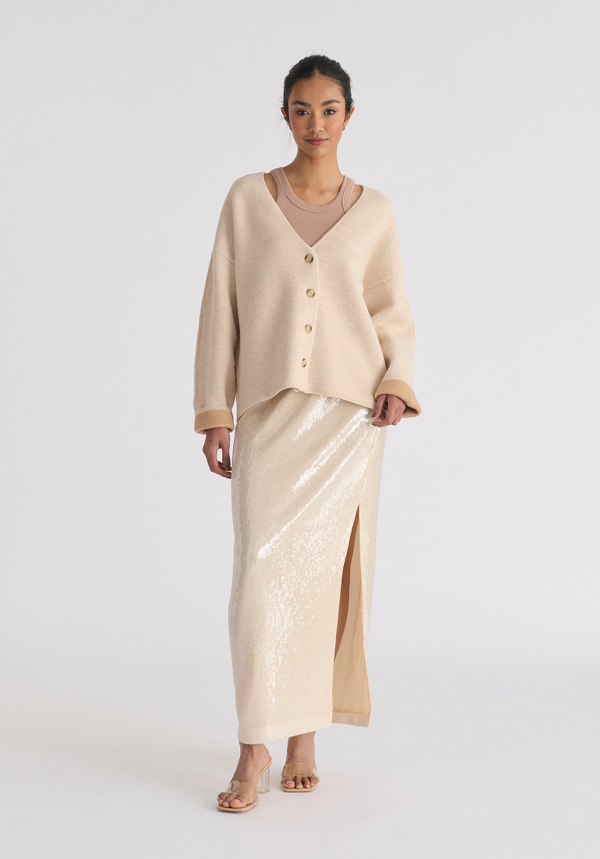 Two-Tone Cardigan in Cream