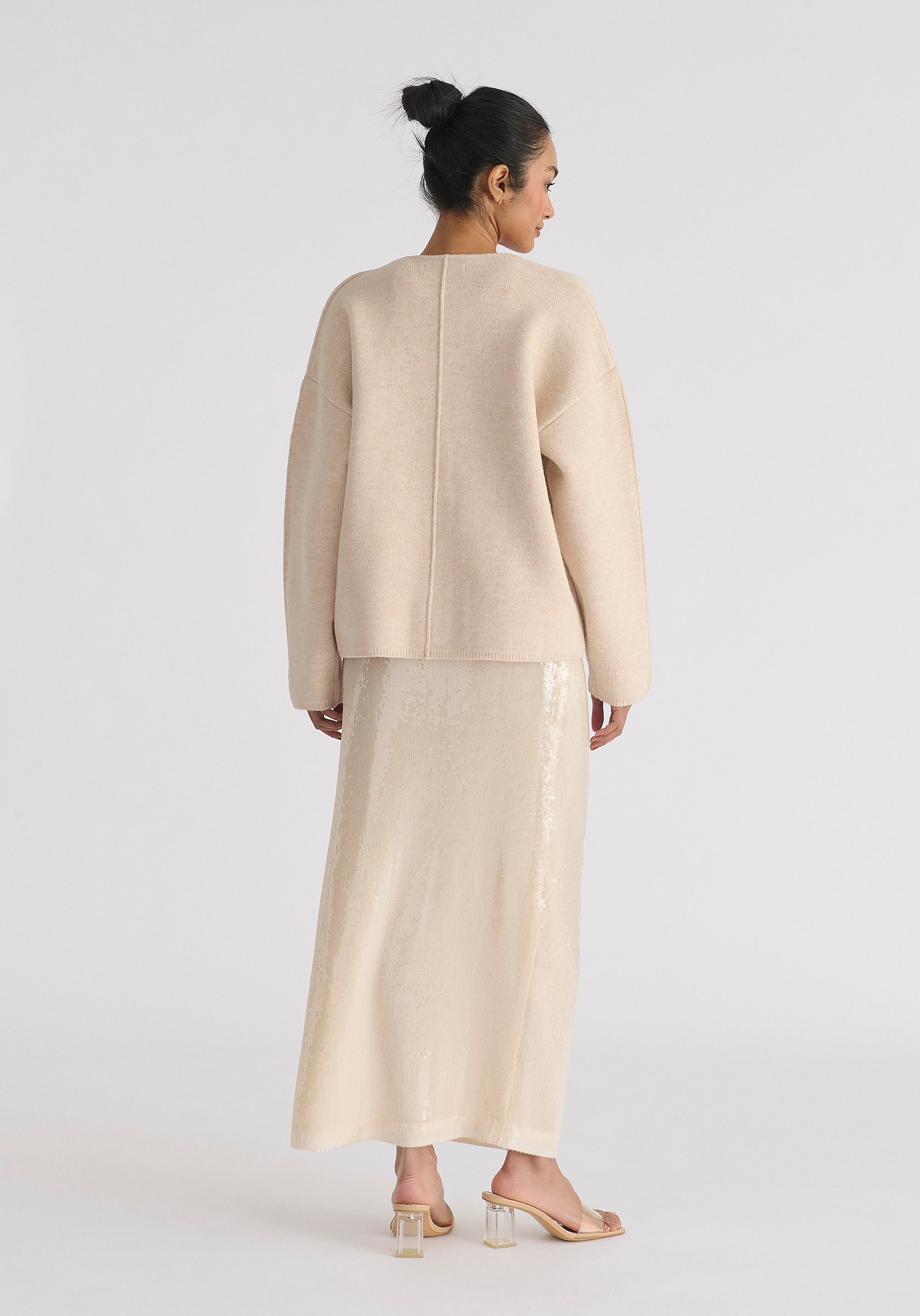 Two-Tone Cardigan in Cream Back