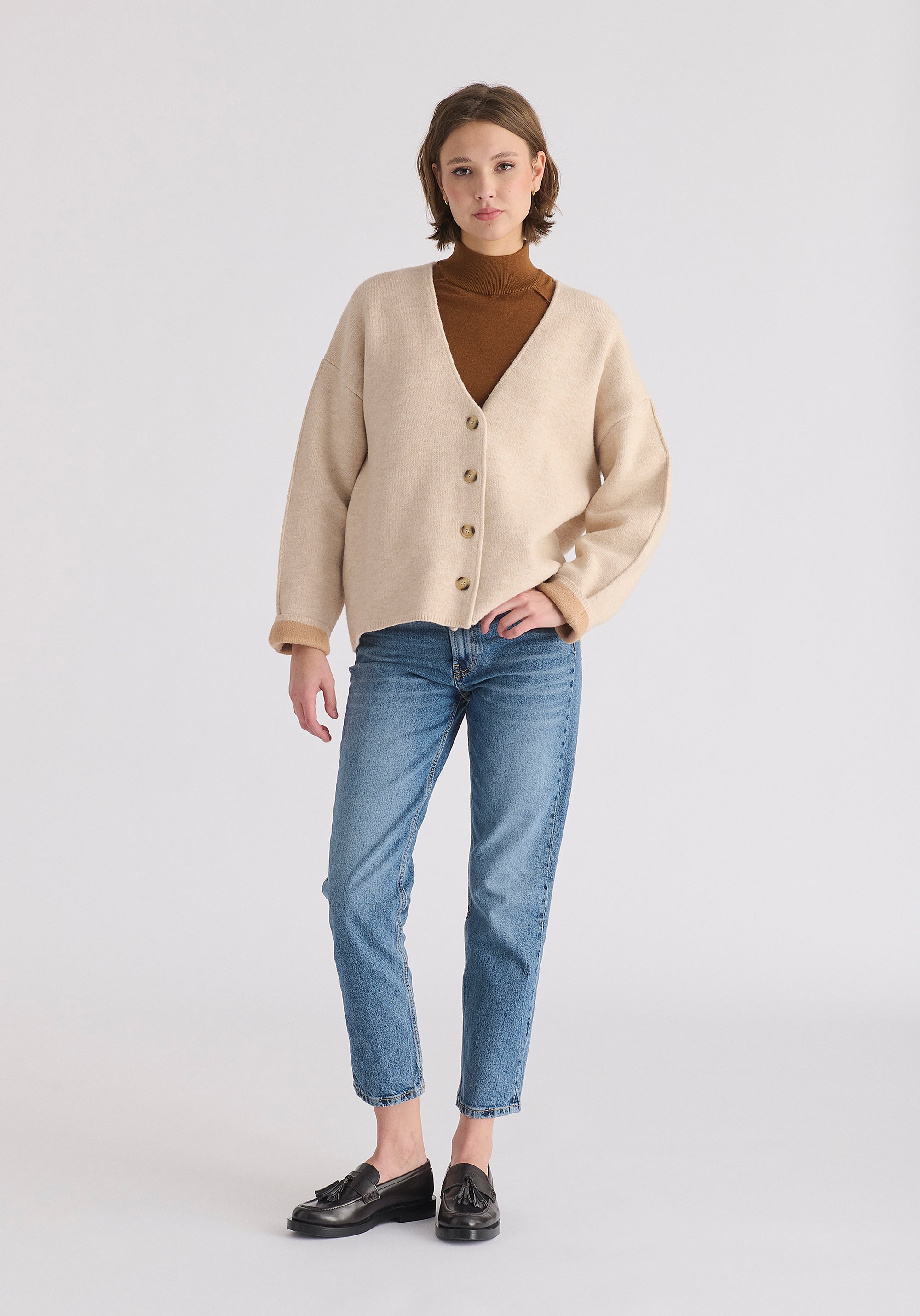 Two-Tone Cardigan in Cream