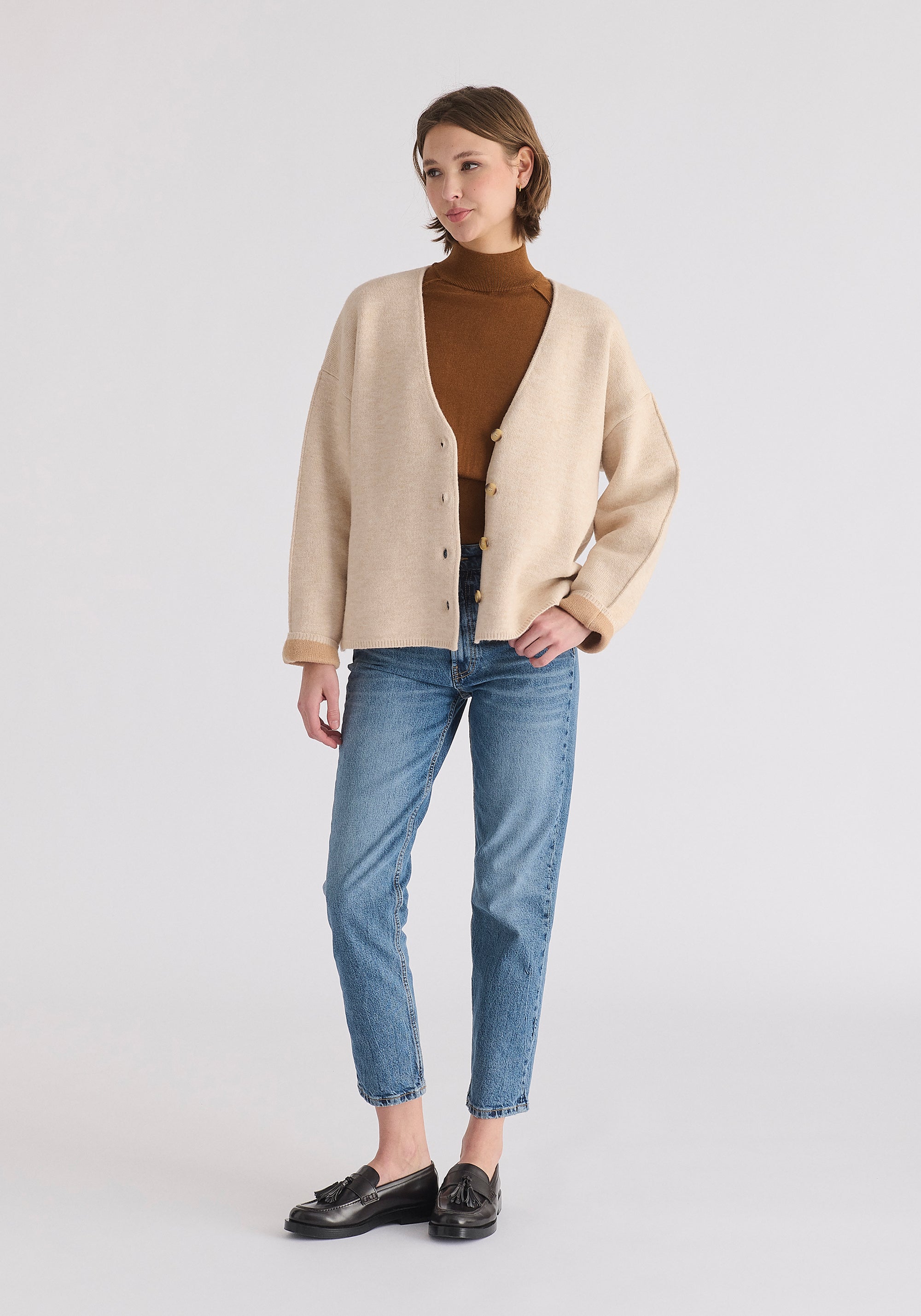 Two-Tone Cardigan in Cream