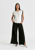 Contrast Trim Round Neck Knit Top in White and Black Front