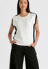 Contrast Trim Round Neck Knit Top in White and Black