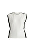 Contrast Trim Round Neck Knit Top in White and Black Cutout
