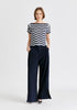 Boat Neck Knit Top in Zigzag Pattern in Navy and White Front
