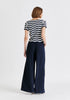 Boat Neck Knit Top in Zigzag Pattern in Navy and White Back