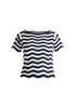 Boat Neck Knit Top in Zigzag Pattern in Navy and White Cutout