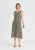 Sleeveless Midi Knit Dress in Zigzag Pattern in Black and Beige