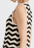 Sleeveless Midi Knit Dress in Zigzag Pattern in Black and Beige Closeup