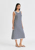 Sleeveless Midi Knit Dress in Zigzag Pattern in Navy and White Side