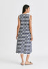 Sleeveless Midi Knit Dress in Zigzag Pattern in Navy and White Back