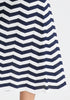 Sleeveless Midi Knit Dress in Zigzag Pattern in Navy and White Closeup