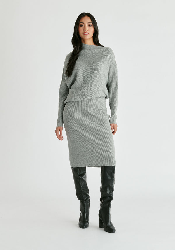 Draped Knitted Dress in Grey