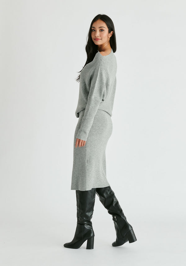Draped Knitted Dress in Grey Side
