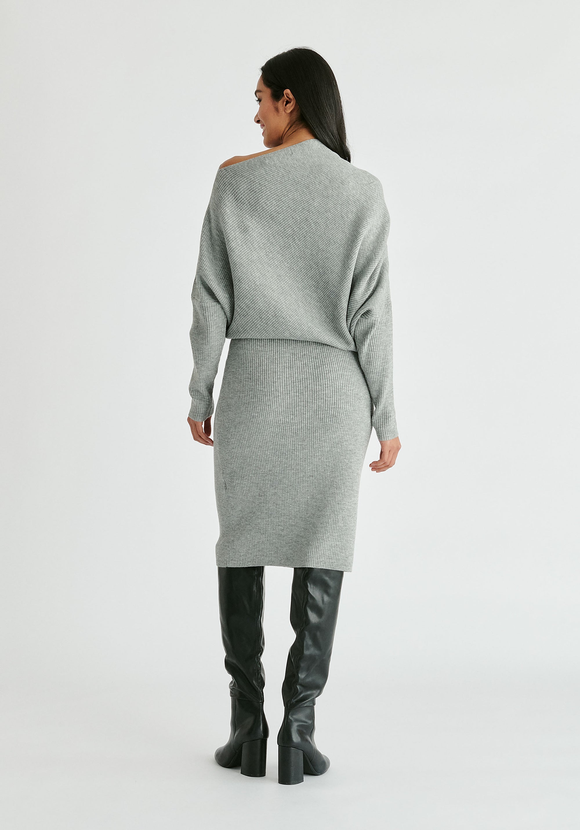 Draped Knitted Dress in Grey Back