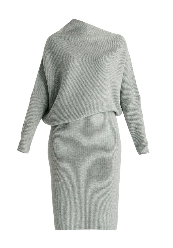 Draped Knitted Dress in Grey Cutout