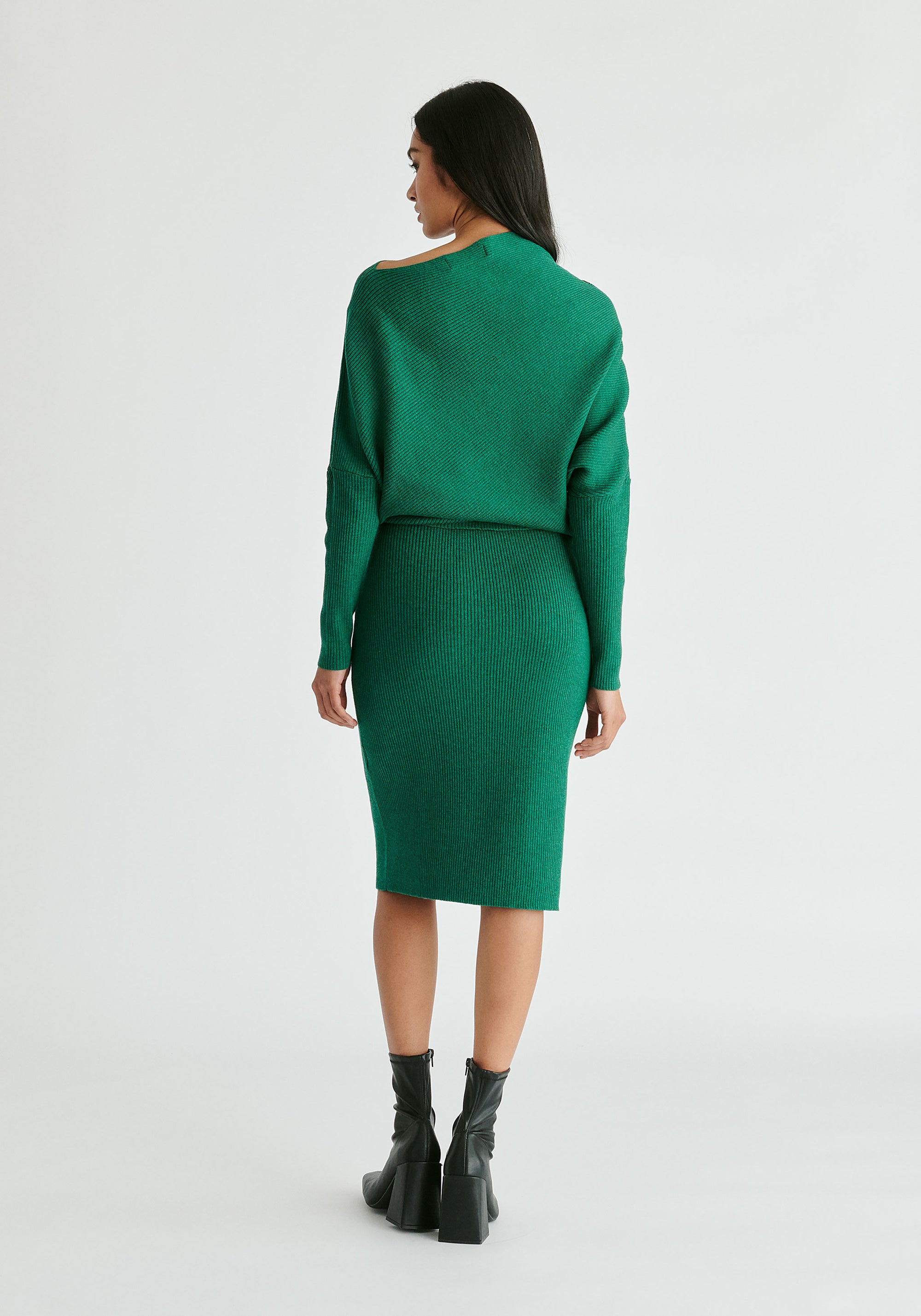 Draped Knitted Dress in Green Back