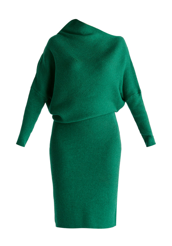 Draped Knitted Dress in Green Cutout