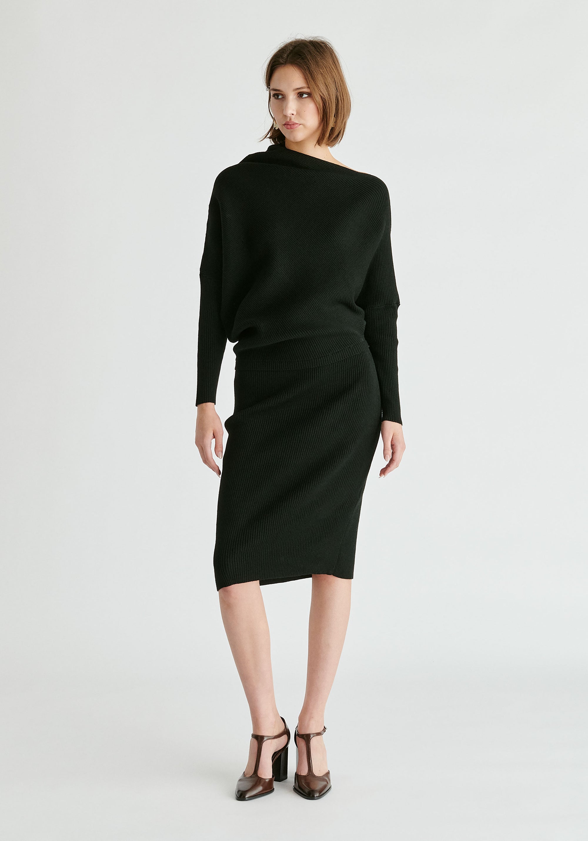 Draped Knitted Dress in Black